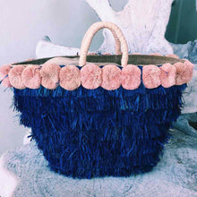 Pink & Blue Straw Tote